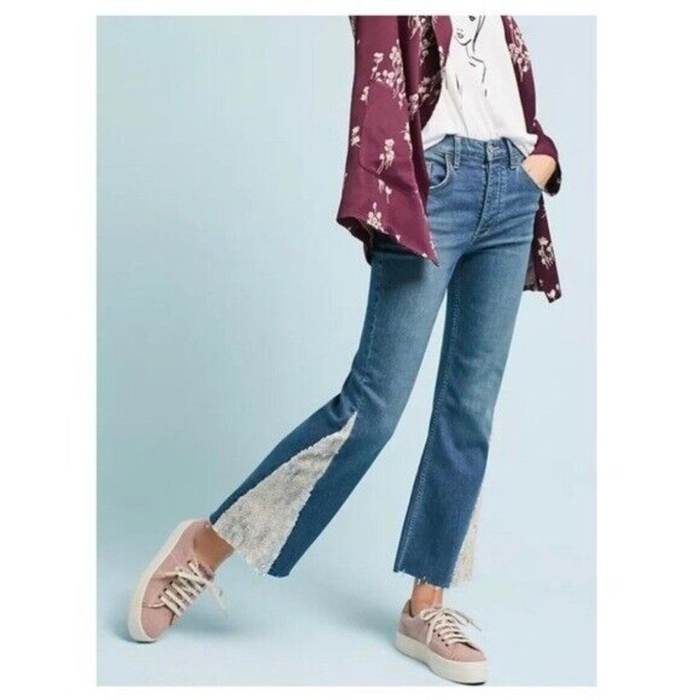 NWT Pilcro Sequin Flare Leg High Rise Jean Size 25 Anthro